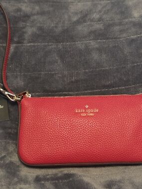 kate spade Red Pebbled Leather Wristlet Clutch